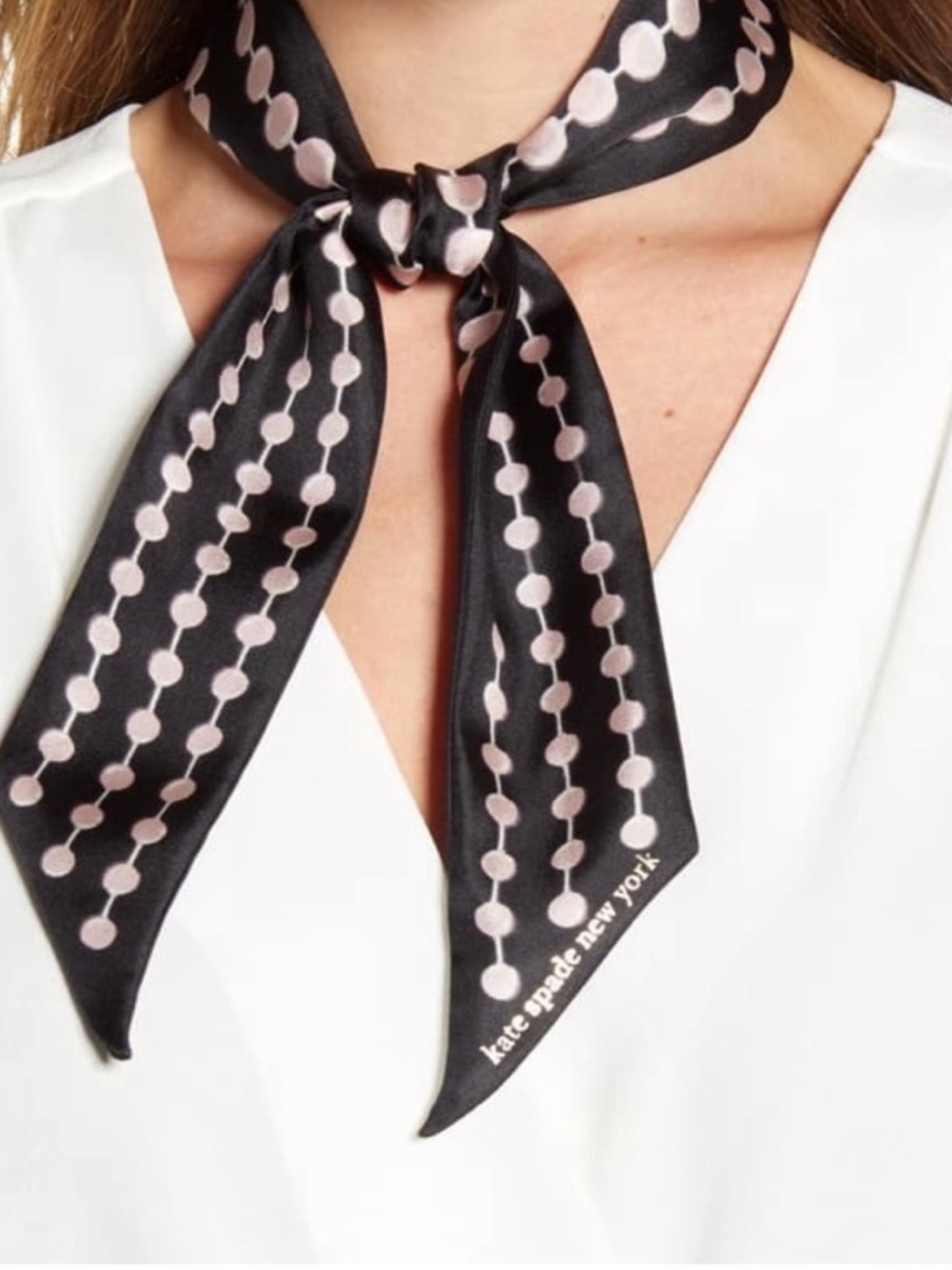 Kate Spade New York ♠️ pearls silk skinny scarf NEW with tags